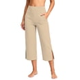 thumbnail image 2 of Bloomae Capri Pants for Women Elastic High Waisted Workout Yoga Capris Leggings Side Slit Straight Leg Athletic Cropped Pants with Pockets, 2 of 9