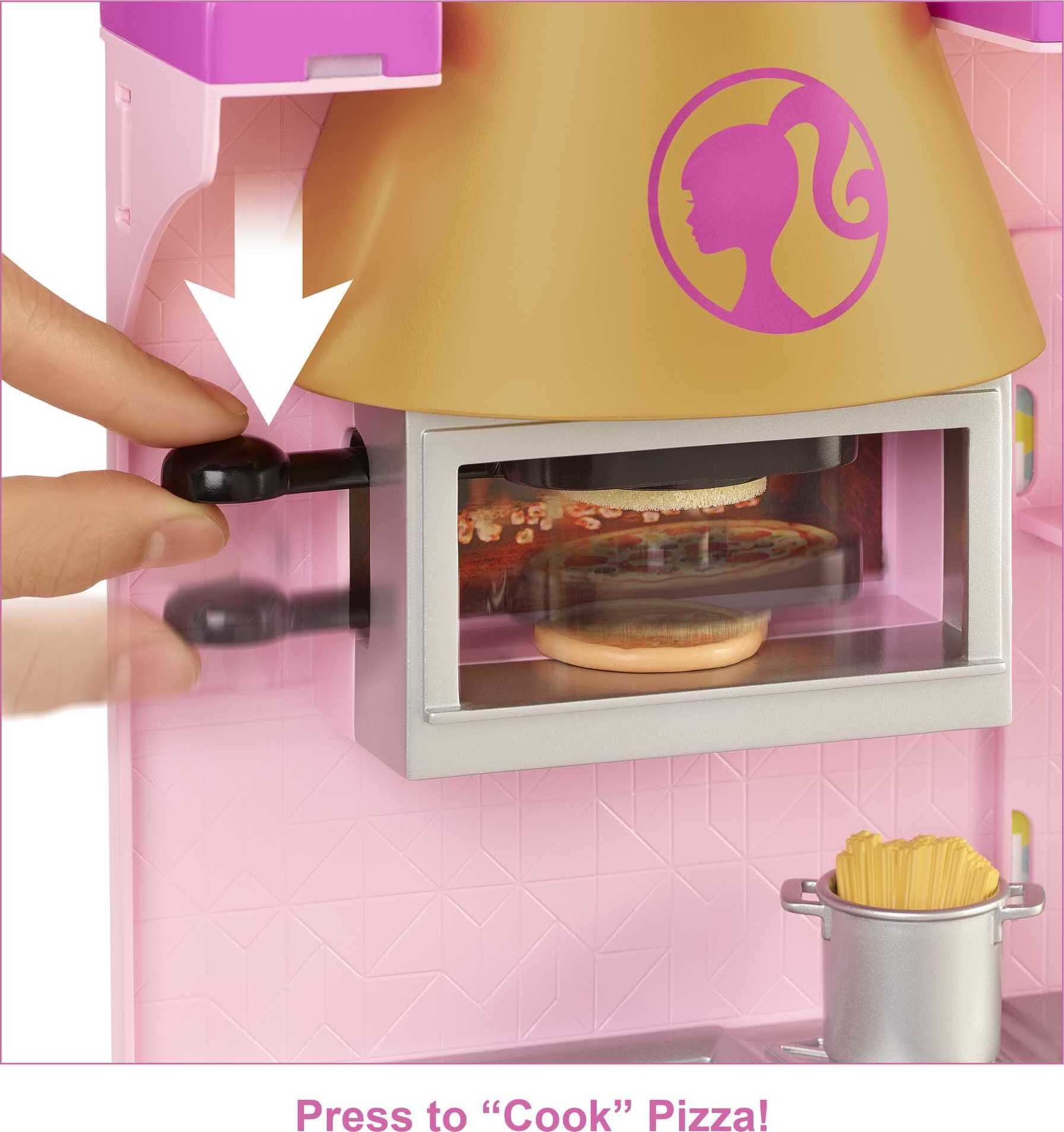  Barbie Doll & Playset, Cook 'n Grill Restaurant with Pizza Oven  & 30+ Pieces Including Furniture & Kitchen Accessories : Toys & Games