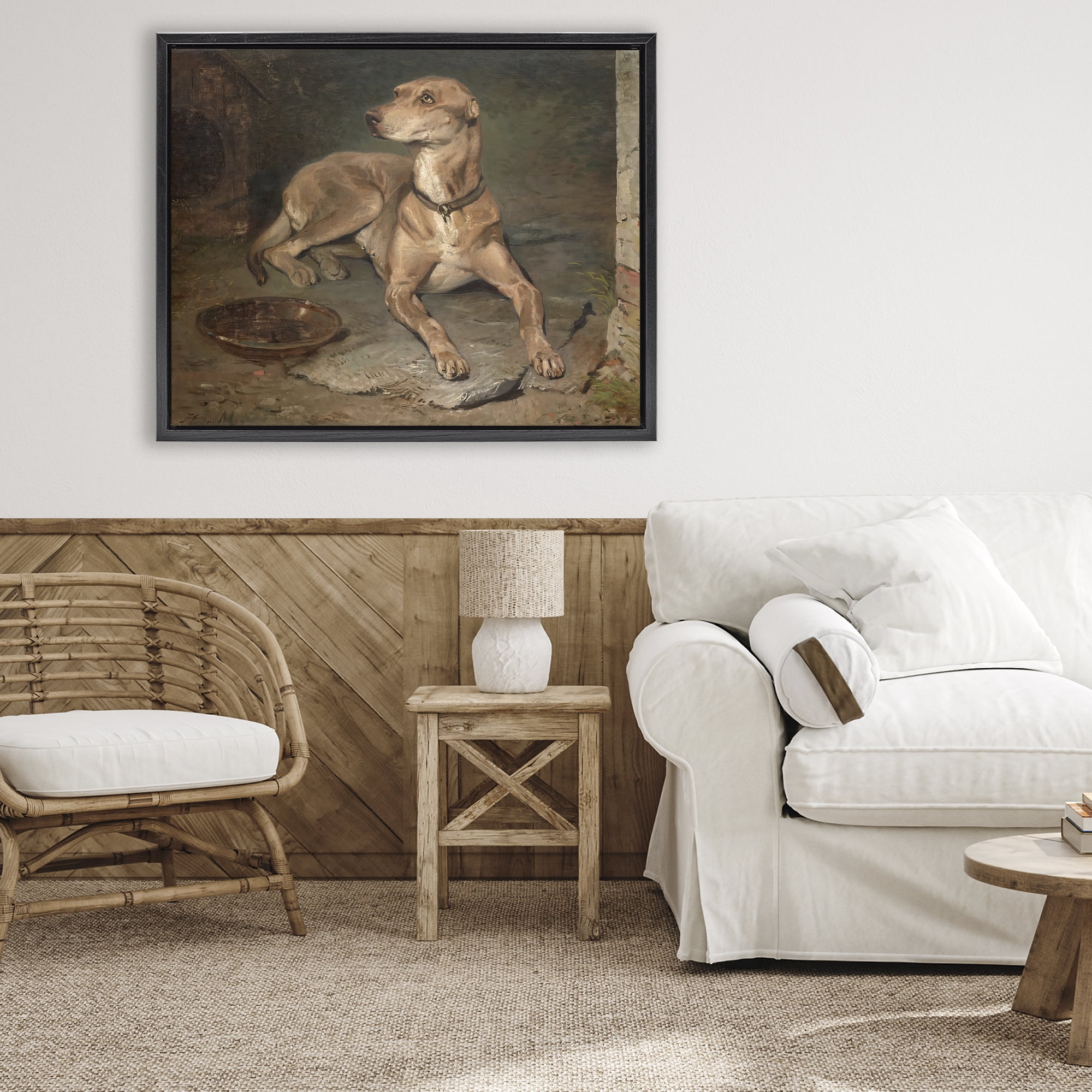 Stupell Industries Historical Dog & Bowl Black Framed Floater Canvas Wall Art, design by Lil' Rue
