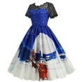 thumbnail image 4 of Pompotops Fashion Women Printing Splicing Lace Cultivation Large Type Evening Party Dress, 4 of 9