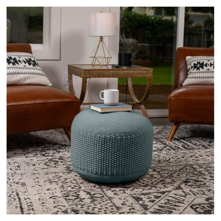 MiaHltTia Outdoor Pouf Ottoman Outdoor Patio Waterproof Foot Rest Large Pouf for Living Room Mist Blue Green