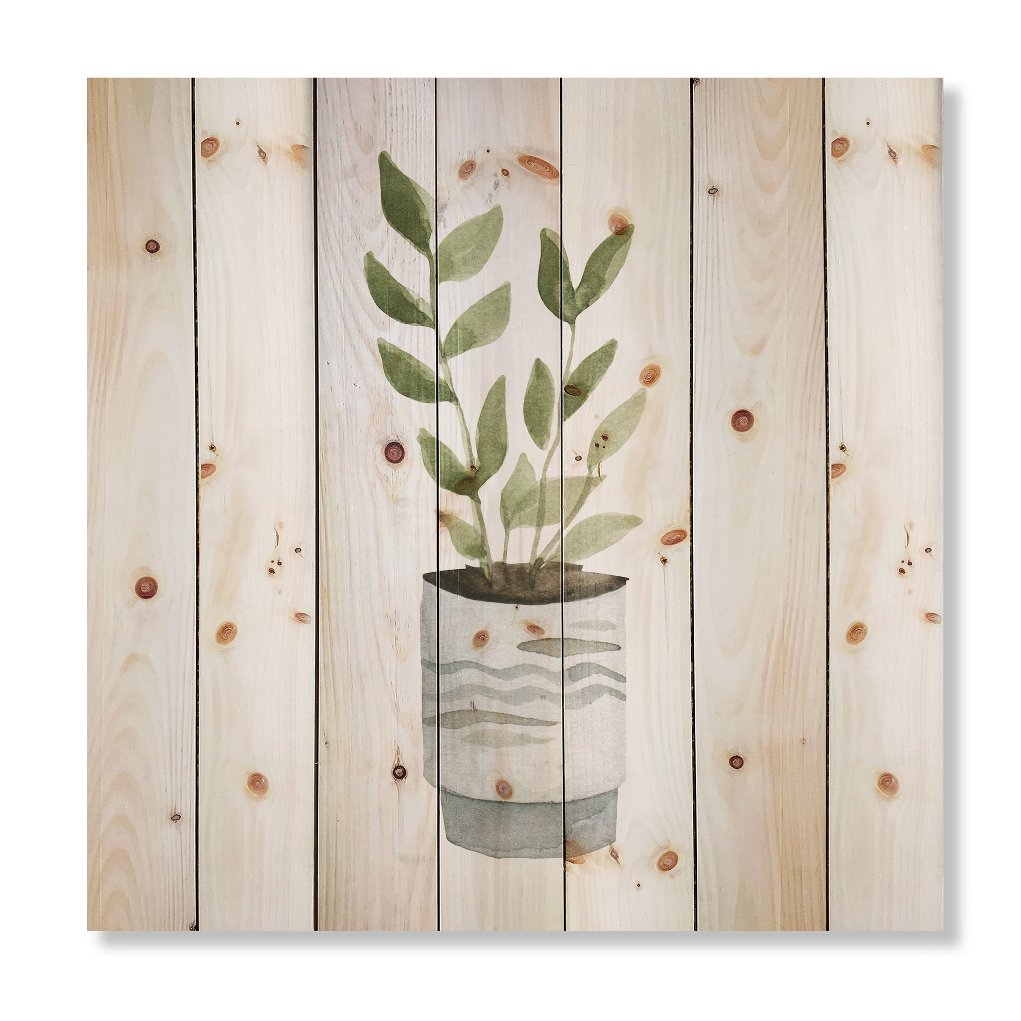 Designart 'Indoor Green Home House Plants in Pots II' Traditional Print on Natural Pine Wood