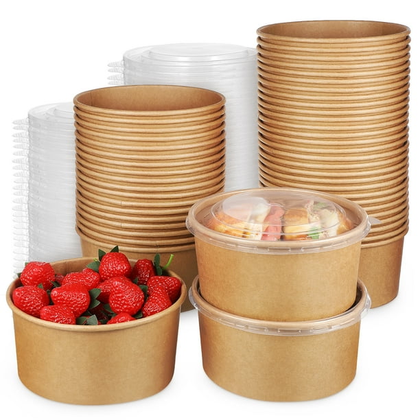 50 tazones para ensalada desechables grandes con tapa para llevar, tazones de papel para almuerzos y recipientes con tapa