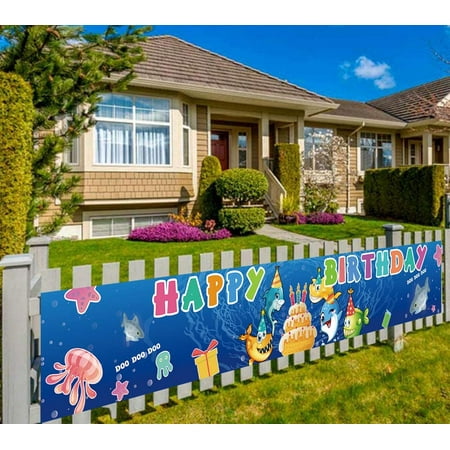 Large Cute Shark Birthday Banner, Babt Shark Birthday Banner for Kids Birthday Party Supplies Decorations, Cute Shark Baby Shower Supplies