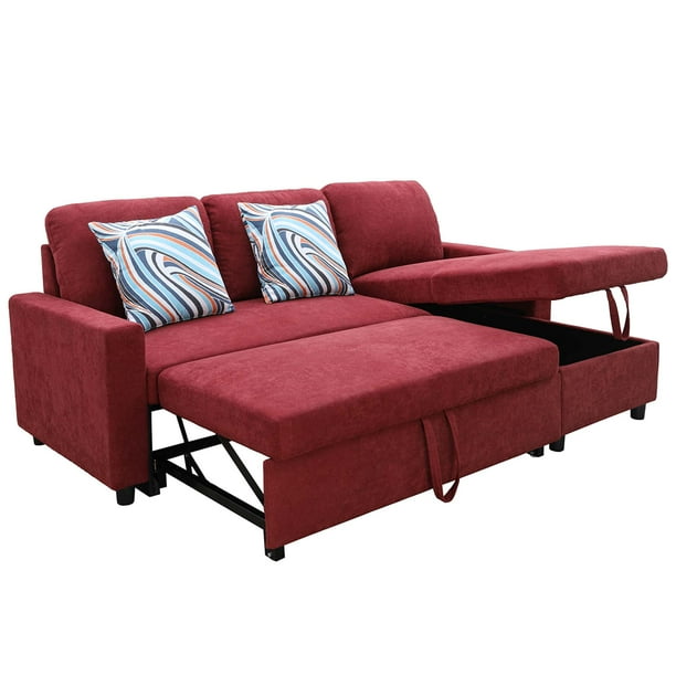 Momspeace Sofa Bed, 2 in 1 Sofa Sleeper with Storage ChaisePull Out