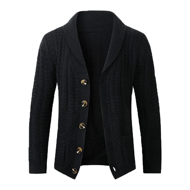 Gibobby Sueter hombre manga larga Cárdigan de punto con botones y cuello en V para hombre, casual, suéter de punto(Negro,XG)