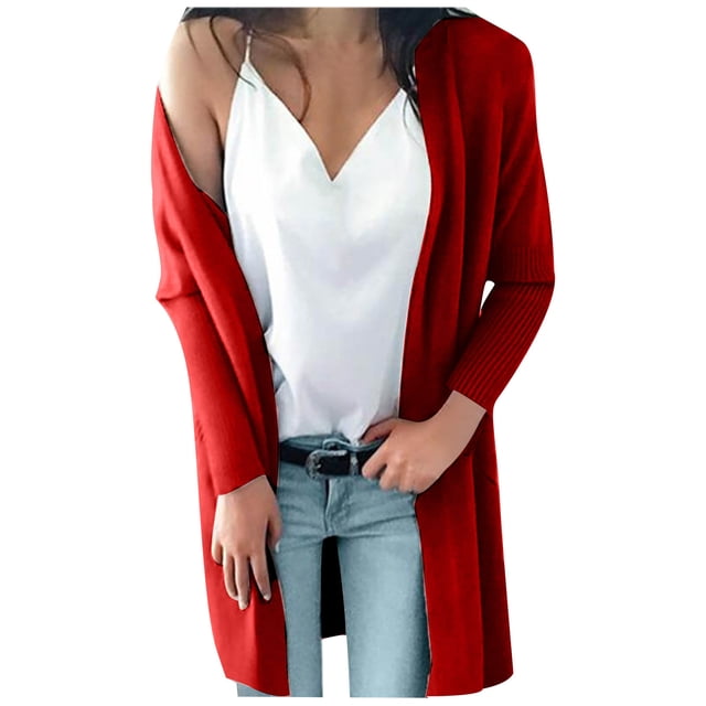Cardigan pour Femmes Printemps et Été Cardigan à Manches Longues avec Poche Chemise Ample Décontractée Col Rabattu Chandails Cardigan pour Femmes en Solde