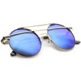 thumbnail image 4 of sunglassLA Unisex Modern Metal Frame Double Bridge Colored Mirror Lens Round Sunglasses (Gold-Black / Blue Mirror) - 59mm, 4 of 4