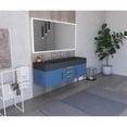 thumbnail image 2 of Nile 60" Blue Wood Floating Vanity with Black Top and Gold Trim, 2 of 10