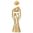 thumbnail image 3 of TTAO Girls 3Pcs Disco Dance Outfit Sequin Tassel Metallic Pants and Fedora Hat Western Cowgirl Jazz Dance Clothes Gold 12, 3 of 5
