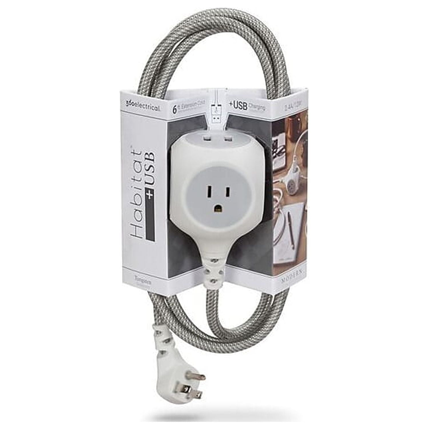 360 Electrical 6 Feet Braided Cord USB Grey 360470-8CA4ESC1