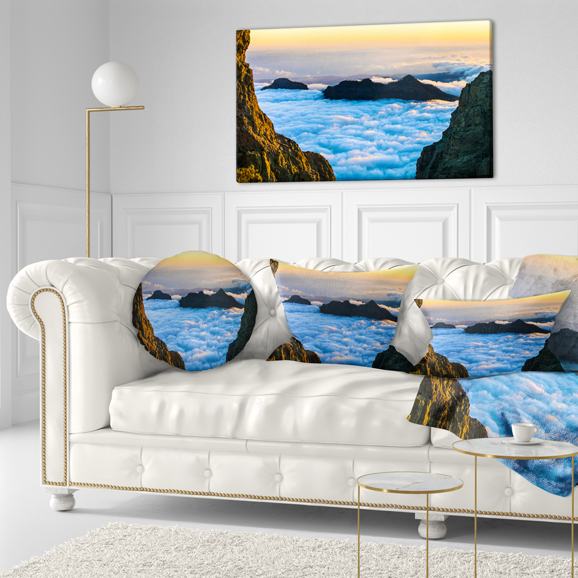 Designart Gran Canaria Sunset over Clouds - Seashore Throw Pillow - 12x20
