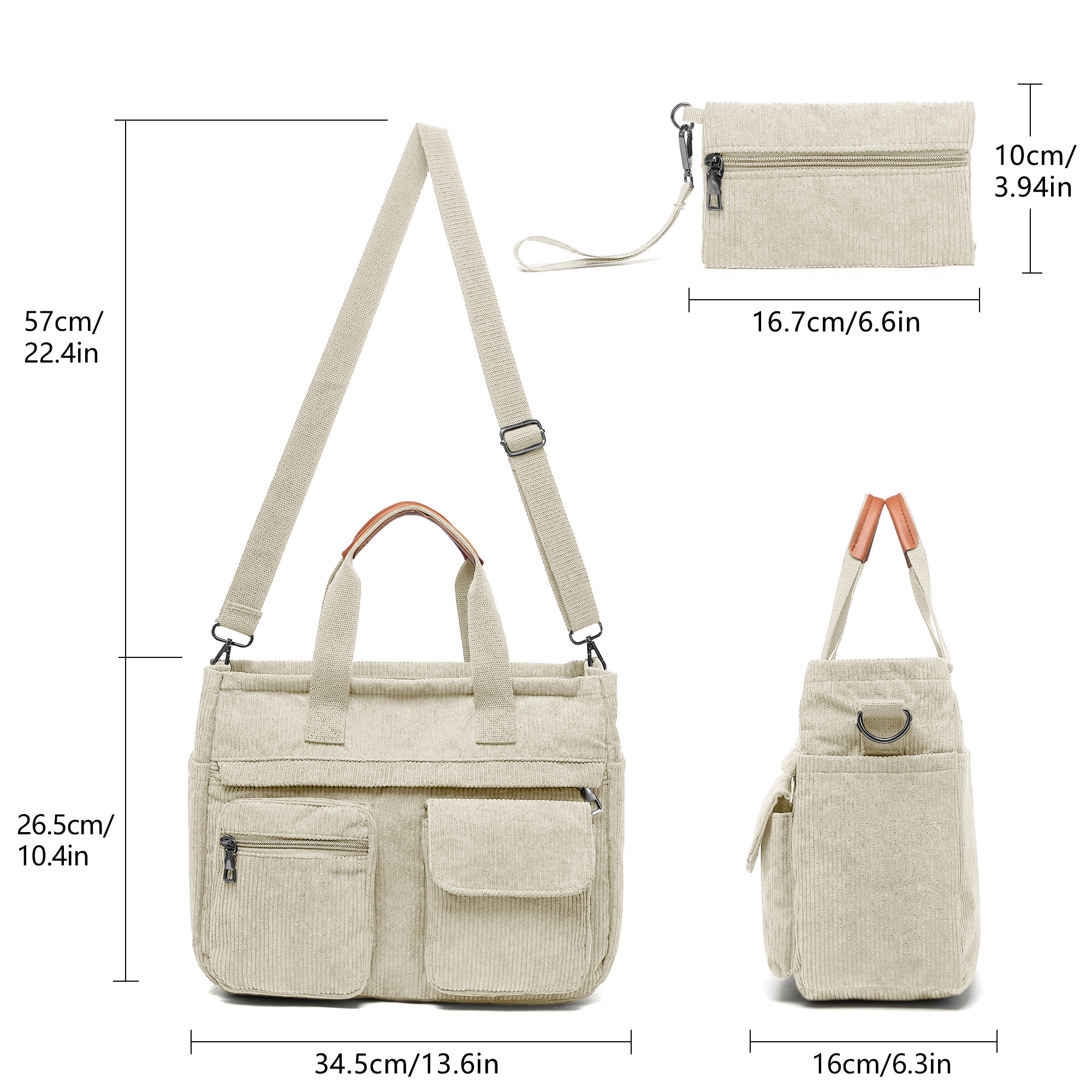 2-Piece Women's Corduroy Bag Set: Stylish Laptop Tote + Multi-Functional Crossbody Bag – Large-Capacity Work/Travel/Gym Bag