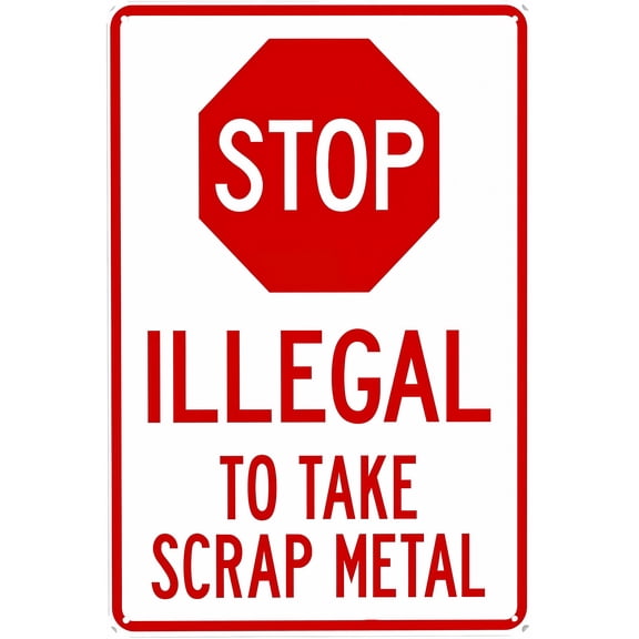 Illegal to Take Scrap Metal Sign - 8"x12" Facility Warning Sign, Theft Prevention Decor for Home Farm Bar Coffee Shop Club Workshop