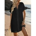 thumbnail image 4 of Women'S Swimsuit Cover Up Shirt V Neck Short Sleeve Bathing Suit Coverups Summer Beach Cover Ups Black S, 4 of 7