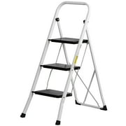 YUONAO 2-Step Folding Ladder with Wide Anti-Slip Pedals, Portable Steel Step Stool with Safety Handgrip for Home & Office Use