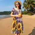 thumbnail image 4 of Disketp Daisy Sunflower Lazy Cat para Vestido de Manga Corta para Mujeres, Vestidos de Verano para Mujeres, Casual y Holgado para la Playa, 4 of 6