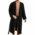 thumbnail image 6 of KyCheLot Mens Bath Robes Vintage Color Block Loose Long Sleeve with Belt over Knee Length Pajamas, 6 of 7