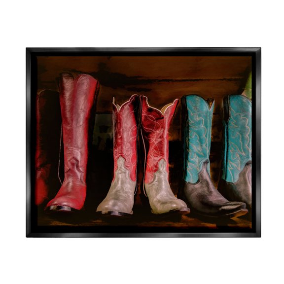 Stupell Industries Cowgirl Boots Photography Beauty & Fashion Photography Black Floater Framed Canvas Art Print Wall Art, 21 x 17
