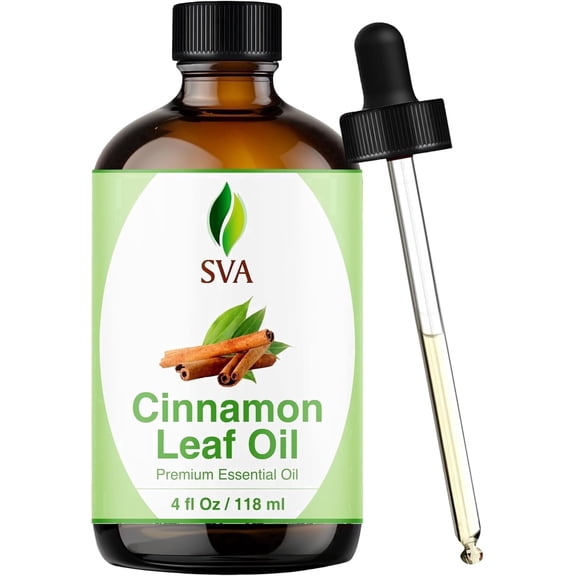 SVA Cinnamon Leaf Essential Oil – 4 Fl Oz – 100% Natural Cinnamon Oil - for Diffuser, Hair Care, Face, Skin Care, Aromatherapy, Scalp and Body Massage, Soap and Candle Making – with Dropper
