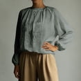 thumbnail image 2 of Juslio Women Crew Neck Ruched Tops Solid Color Comfortable Loose Gray Long Sleeve Shirts, 2 of 8