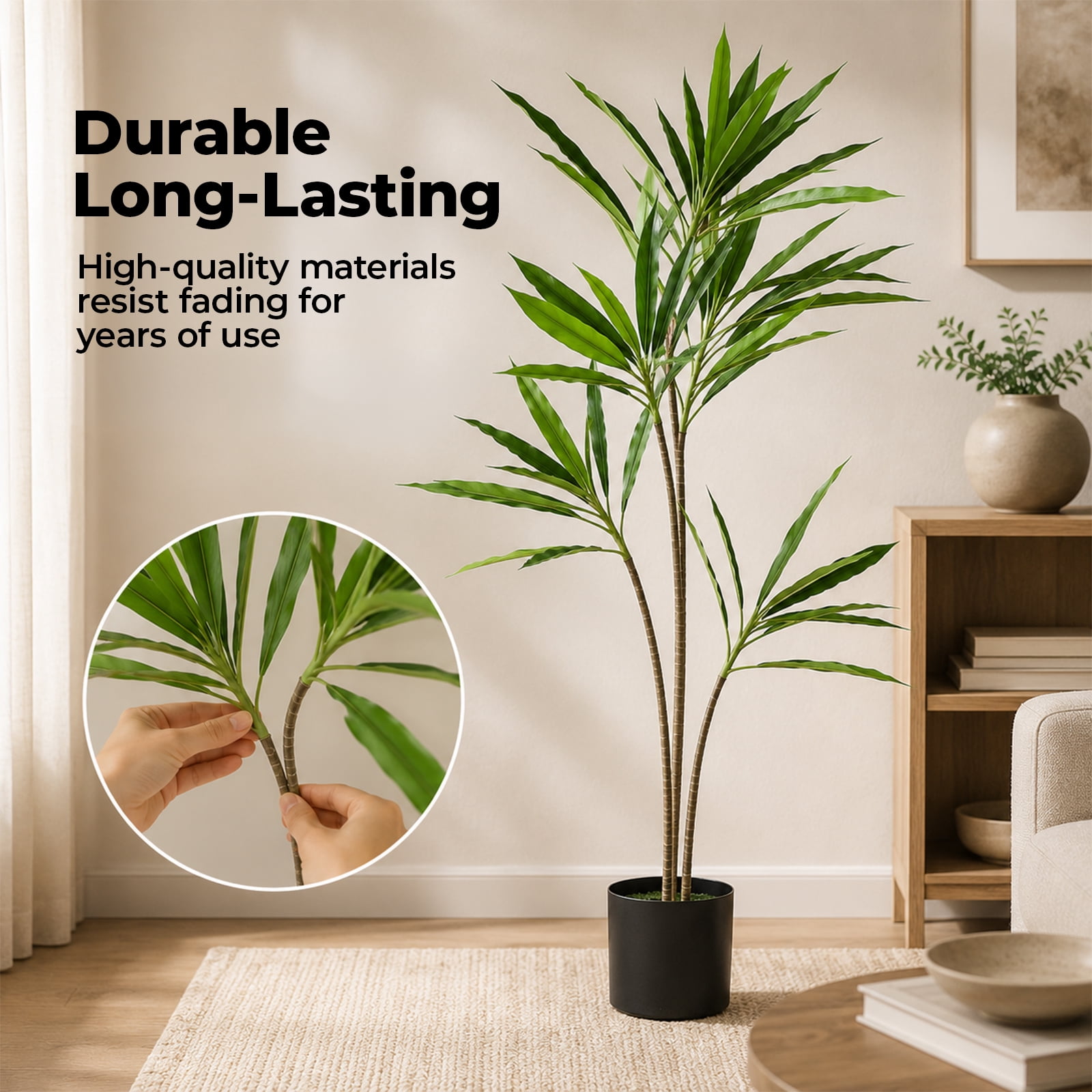 Alvantor 4.25ft Artificial Palm Tree with Realistic Leaves and Trunks for Indoor Outdoor Decor