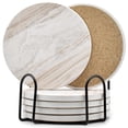 thumbnail image 1 of Coasters Hoewina, absorbente de cerámica de mármol, 10 cm, con soporte, 6 unidades, 1 of 7