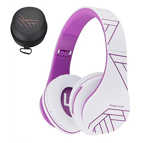 Auriculares Over-Ear Bluetooth PowerLocus, inalámbricos y plegables con micrófono, ranura Micro SD, FM. iPhone/Samsung/iPad/PC (Blanco/Violeta)