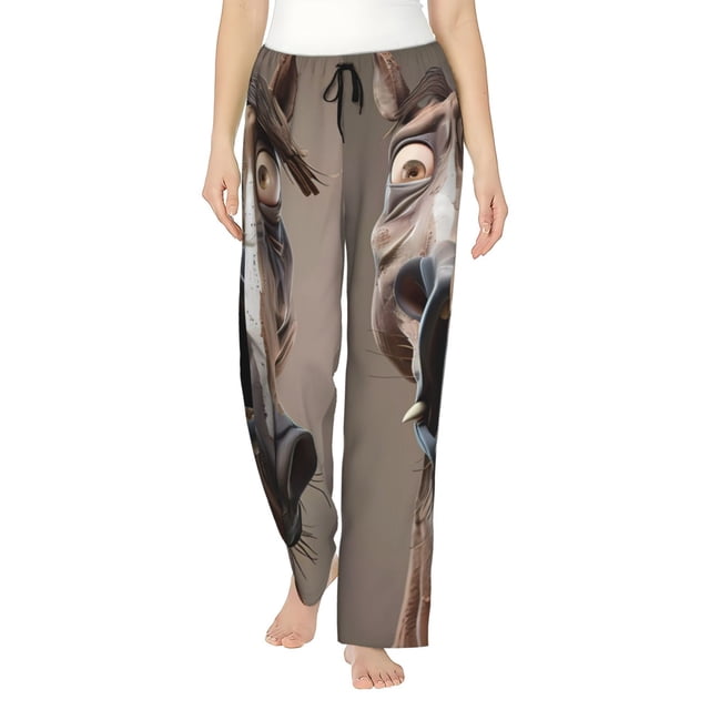 Fotbe Funny Horse Faces Expressions Pantalones de Pijama para Mujer, Pantalones de Dormir, Pantalones Pj con Cordón y Bolsillos-Medium