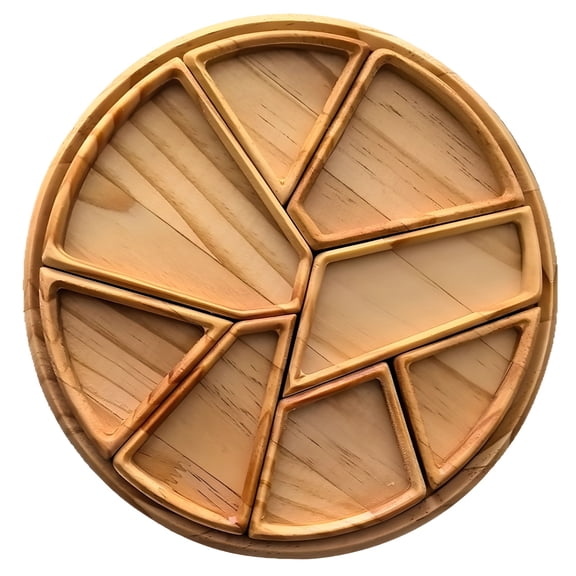 Puzzle Serving Tray, 10.6 in / 27 cm Wood Food Serving Tray with 8 Removable Compartments, Rustic Wooden Platter for Fruits, Nuts, Meats, and Dips, Brown