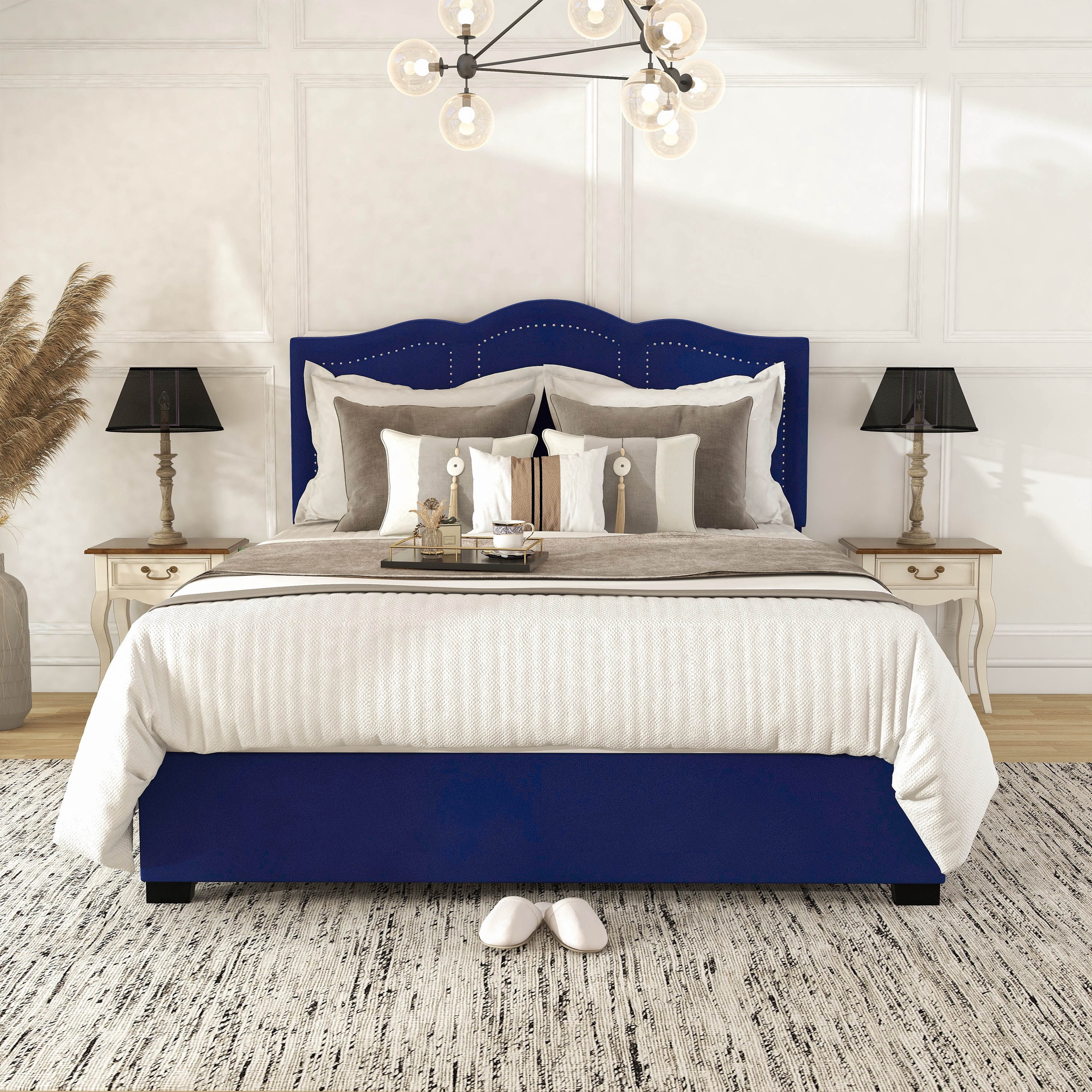 Alameda Fabric Upholstered Queen Bed with Drawers in Navy