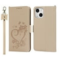 thumbnail image 3 of TECH CIRCLE for iPhone 13 Mini 5.4 Inch Wallet Case with Wrist Strap, Card Holder Flip Cover Embossed Clover Flower PU Leather Magnetic Kickstand with Hand Strap Case Cover,Gold, 3 of 6