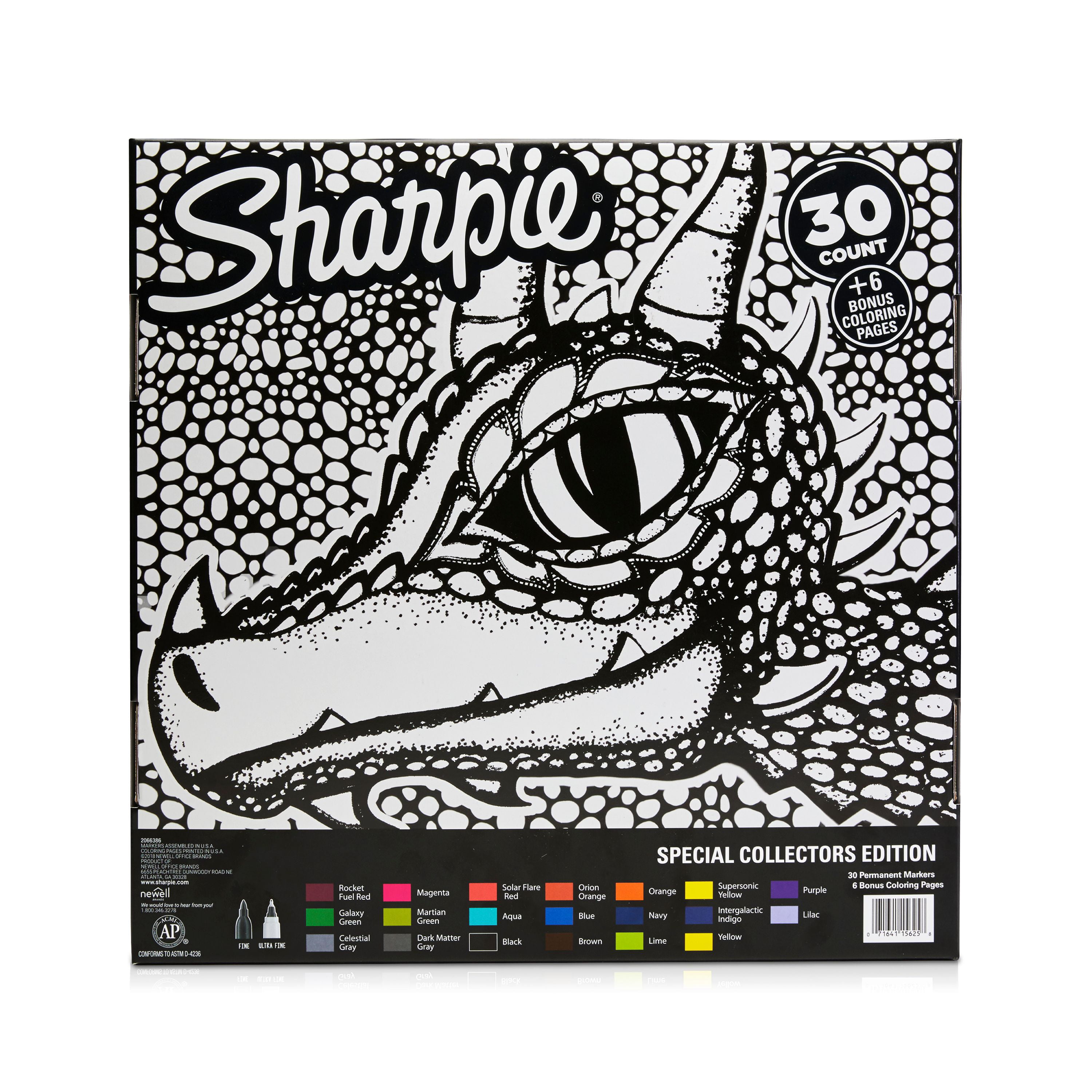 2 Sharpie Limited Edition 30 Count Permanent Markers & 6 Assorted Coloring Pages for sale online 