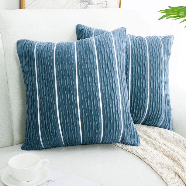 PiccoCasa 2Pcs 20 x 20 Inch Jacquard Striped Velvet Throw Pillow Covers
