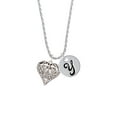 thumbnail image 2 of Delight Jewelry Silvertone Large Open Filigree Heart Silvertone Script Initial Disc - Y - Charm Necklace, 20"+3", 2 of 4