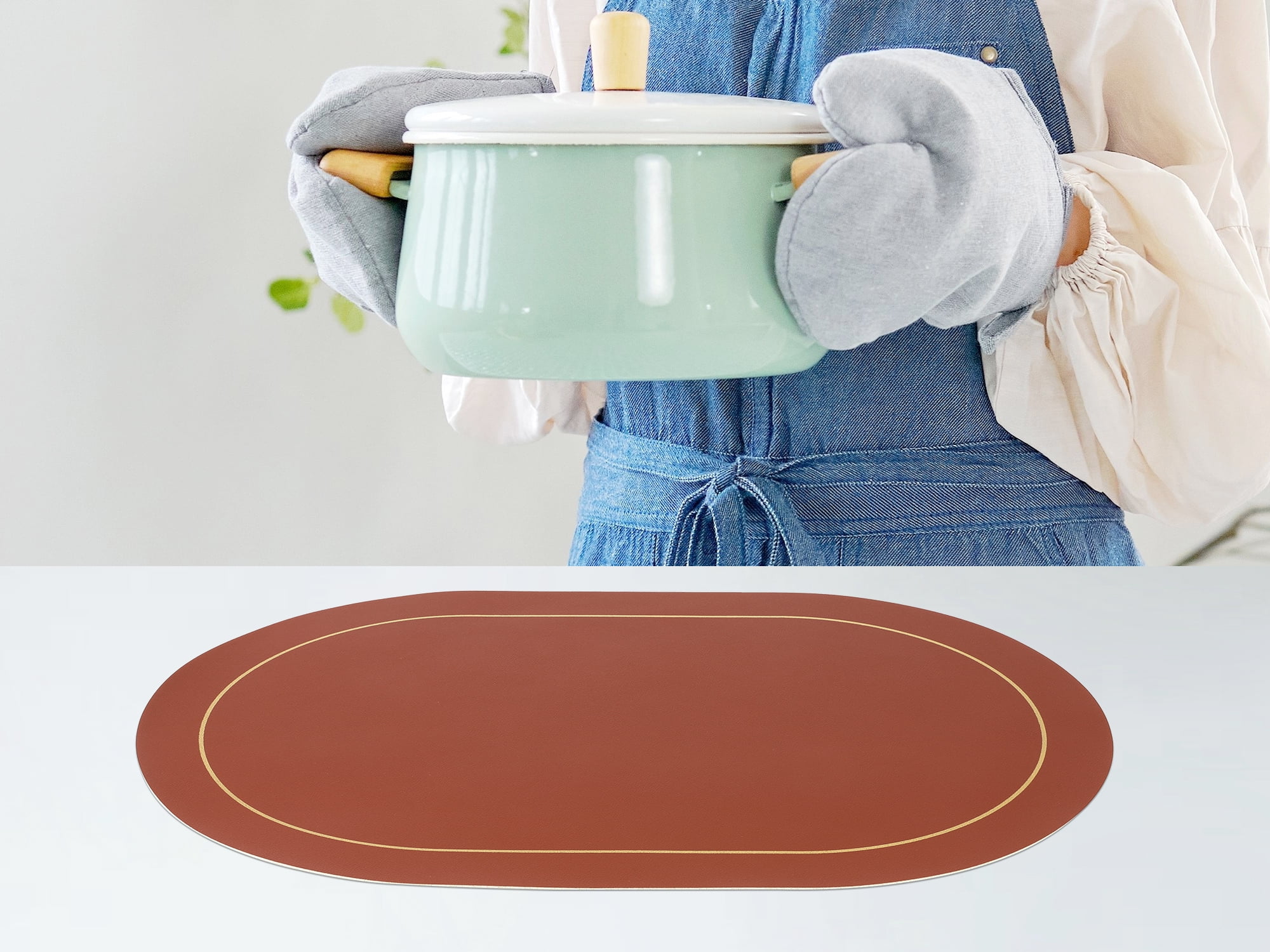 Unique Bargains Faux Leather Placemats for Kitchen Washable Table Placemats 6pk Brown Gray