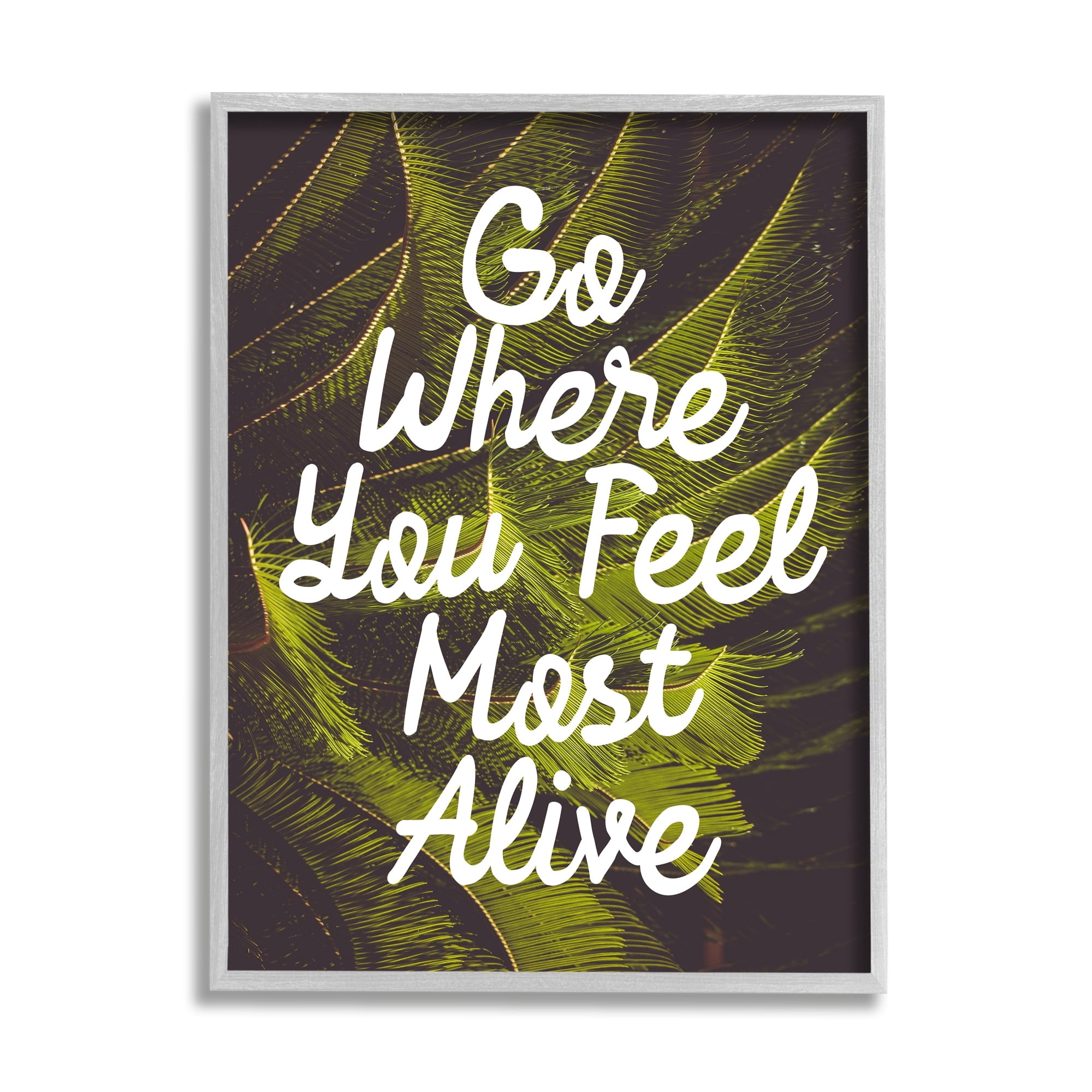 Stupell Industries Encouraging Life Calligraphy Quote Botanical Plant Leaf Graphic Art Gray Framed Art Print Wall Art, Design by Daphne Polselli