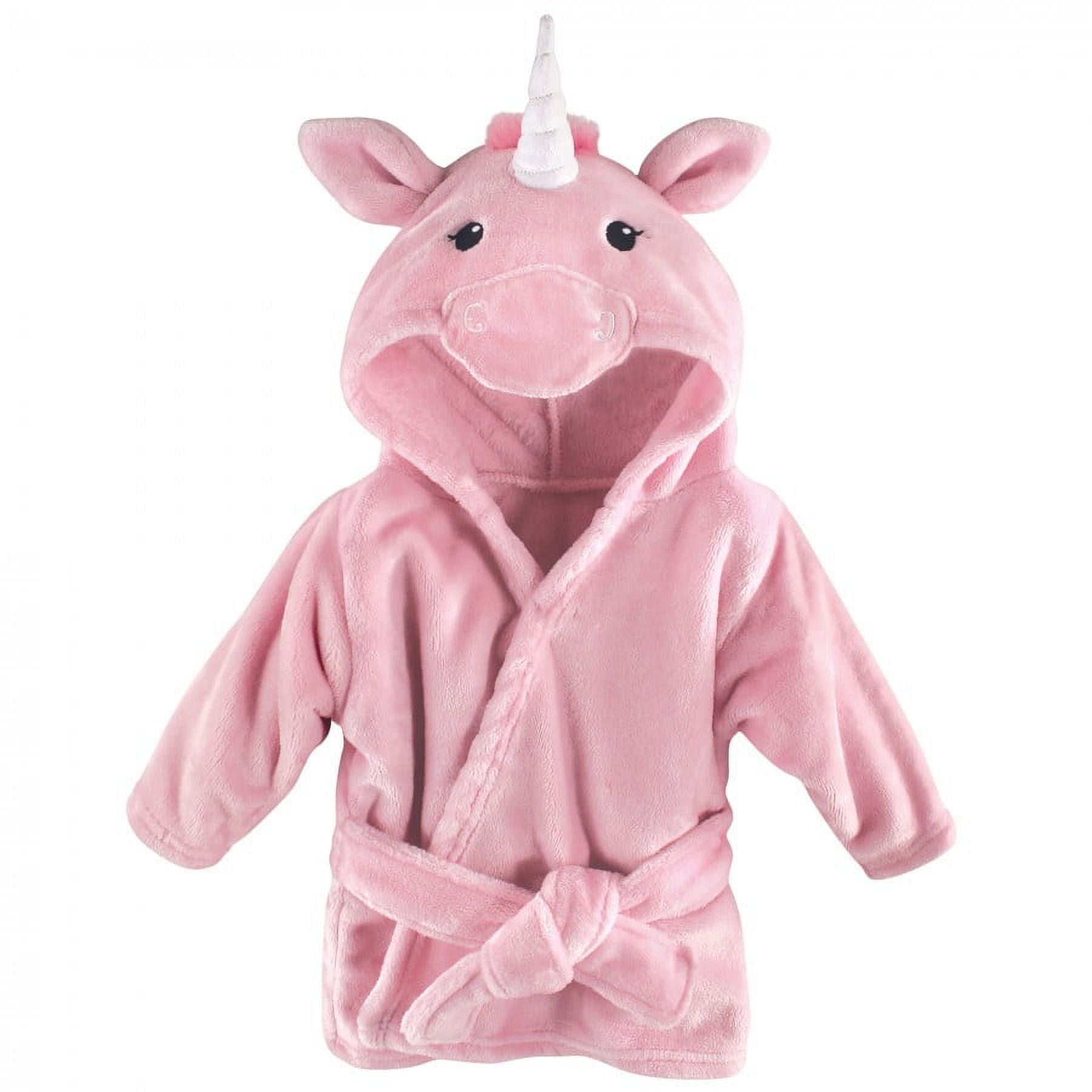 Hudson Baby Infant Girl 2Pc Plush Animal Face Bathrobe, Pink Unicorn Bunny, 0-9 Months