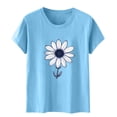 thumbnail image 5 of Staron Women's Printed T-Shirt Round Neck Short Sleeve Casual Loose Comfy Basic Top with High Elasticity, Blue XL, 5 of 5