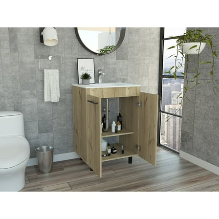 Newboti Furniture Light Oak 2-Door Rectangle Freestanding Vanity Cabinet 25867
