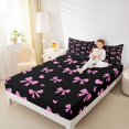 thumbnail image 4 of Erosebridal Princess Bowknot Bed Sheets for Girls, Cute Love Heart King Sheets, Black Pink, 4pcs, 4 of 6