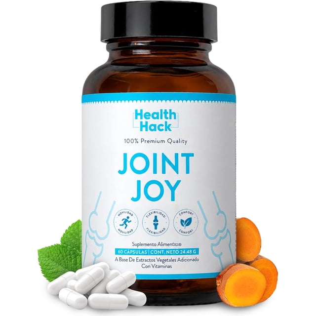 Joint Joy Suplemento Alimenticio Health Hack con Glucosamina Colágeno MSM Ácido Hialurónico Omega 3 Cúrcuma y Vitaminas 60 Cápsulas
