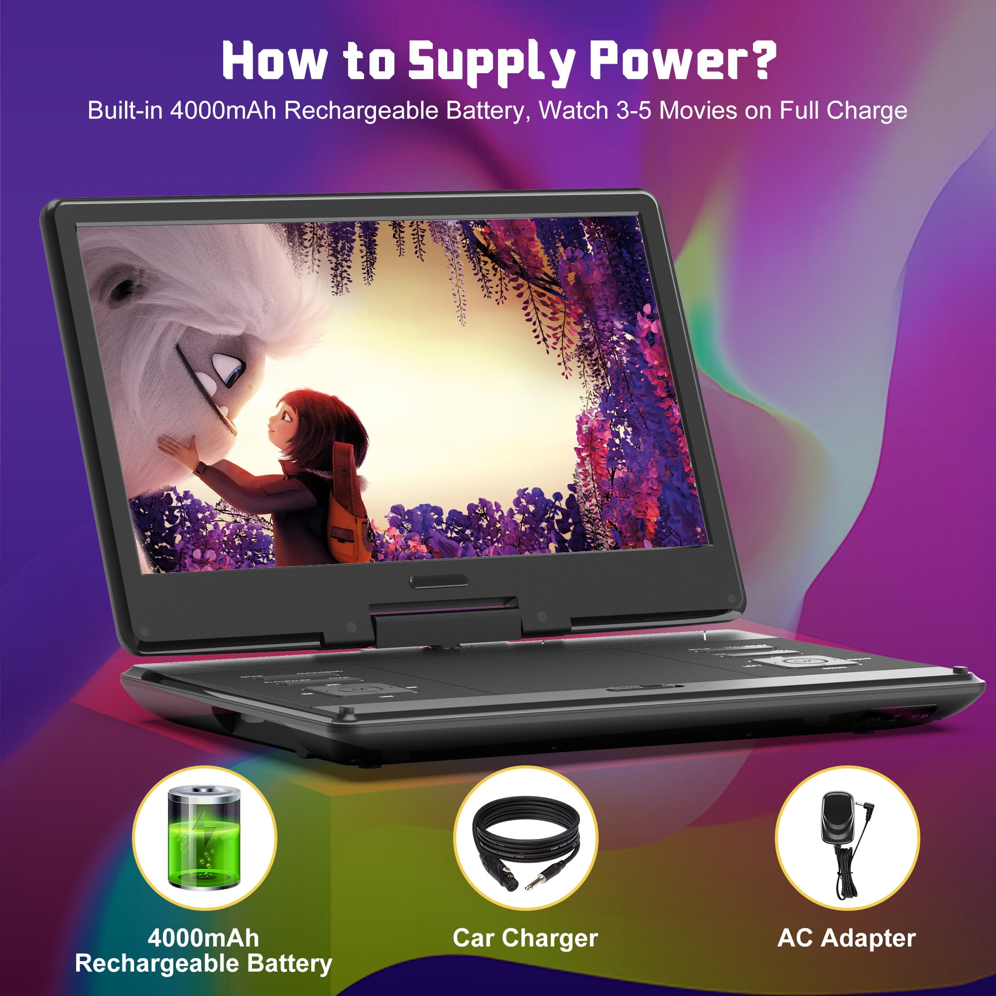 16.9'' Rechargeable Portable DVD Player for Car with 14