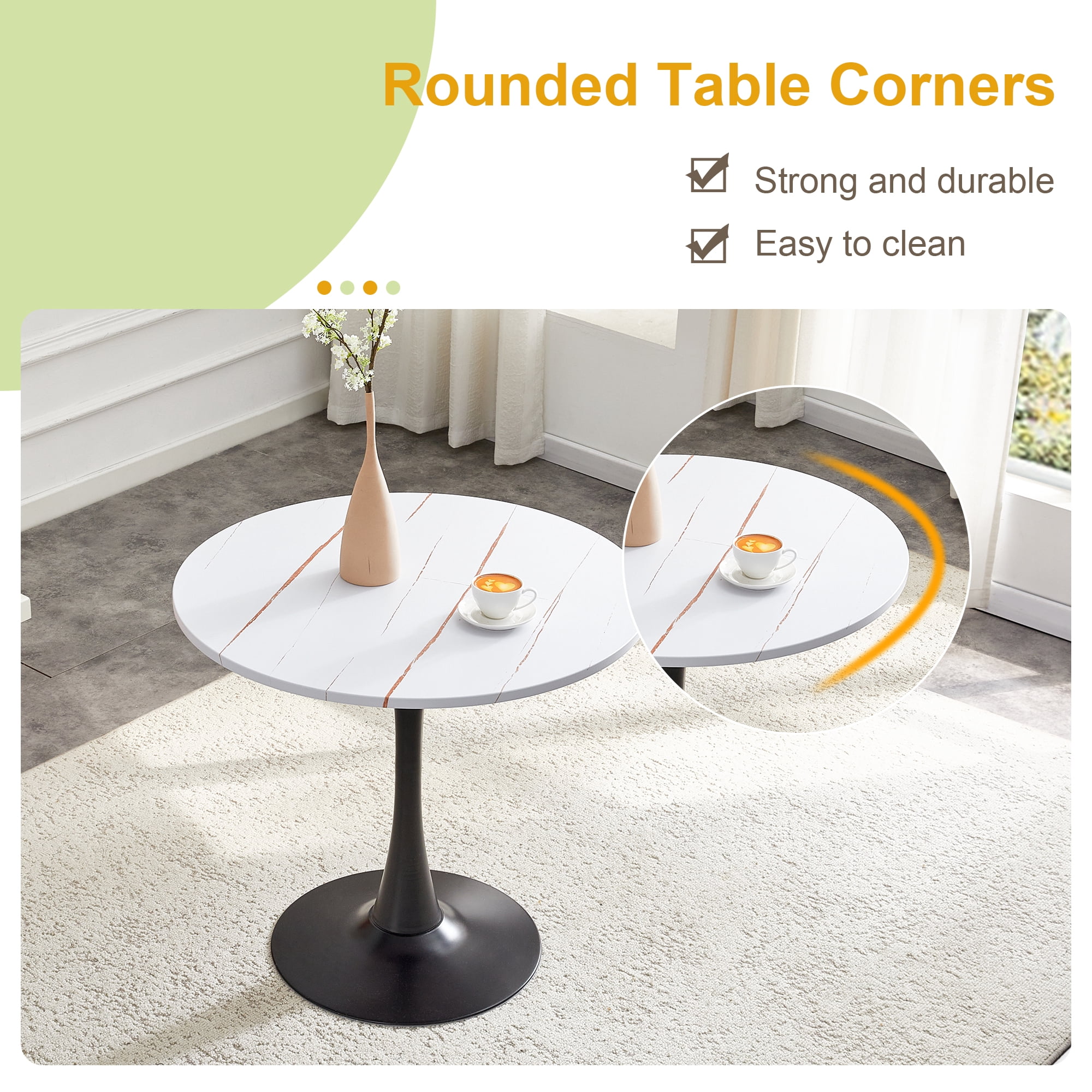 Miniyam 31.5" Round Kitchen Dining Table for 2–4 People, Small Space Pedestal Tulip Table with Engineered Wood Top, White&Black