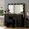 thumbnail image 3 of Makeup Vanity with Power Outlet, 9 Drawers Vanity Desk with Mirror and 12 LED Lights, 3 Lighting Modes, Glass Top Vanity Set,Dressing Table with Fold-Up Pane, 3 of 9