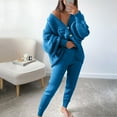 thumbnail image 2 of Yeaiivve Women's 2 Piece Outfits Fall Knit Lounge Sets V Neck Cardigan Sweaters Wide Leg Pants Tracksuit Set Blue S, 2 of 5