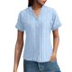 thumbnail image 1 of Camisa de punto jacquard holgada con cuello en V para mujer: manga corta, detalle de cordones, informal de verano, fácil de cuidar, 1 of 7