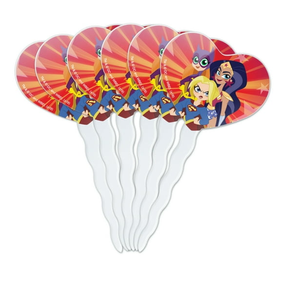 DC Super Hero Girls Girl Group Heart Love Cupcake Picks Toppers Decoration Set of 6
