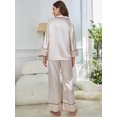 thumbnail image 4 of WEHUSE Silk Pajamas for Womens Set 2 Piece Satin Pjs Soft Button Down Sleepwear Wide Leg Long Pants with Pockets, 4 of 6
