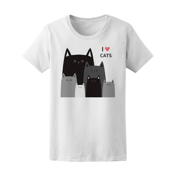 I Love Cats Kitties Graphic T-Shirt Women -Image by Shutterstock, Female Large
